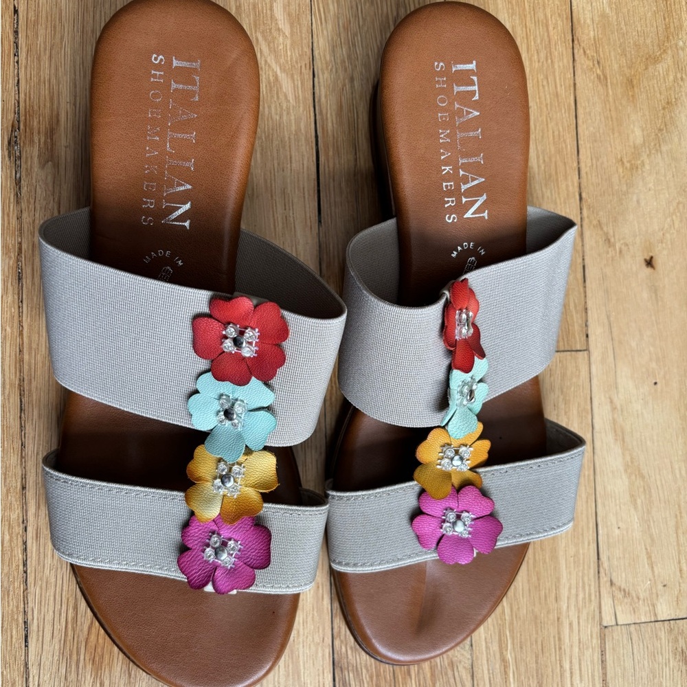 Italian Shoemakers Sandals with Multicolor Floral Design